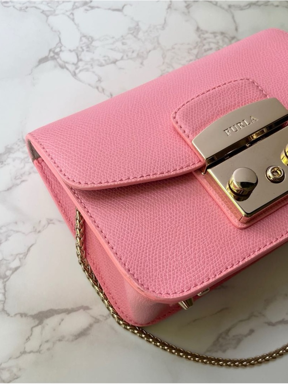 Furla Bubblegum Pink Leather Mini Chain Bag